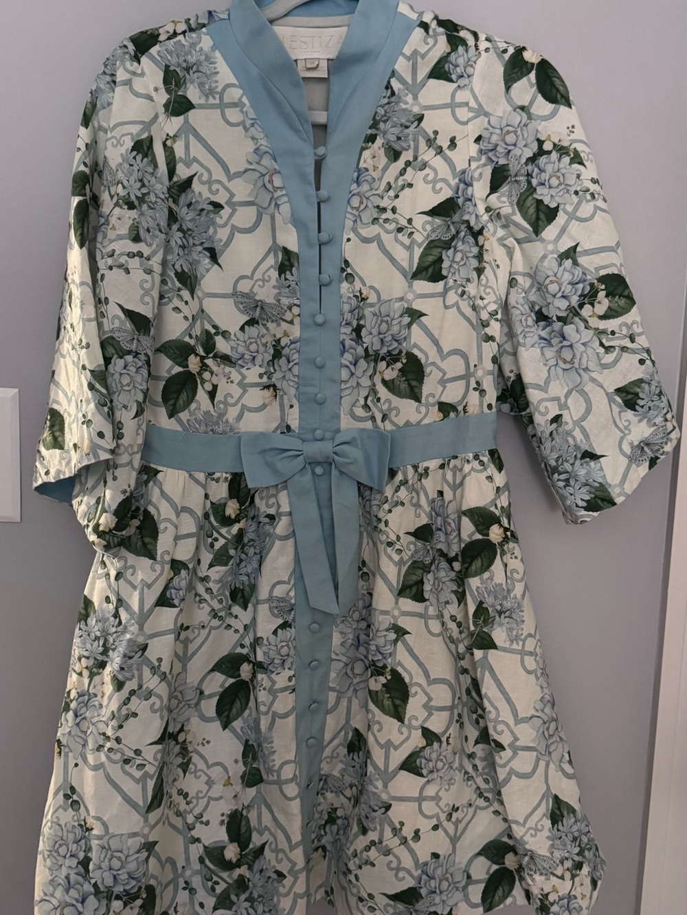 Mestiza New York Carmen Linen Blend Quatrefoil Garden Print Dress